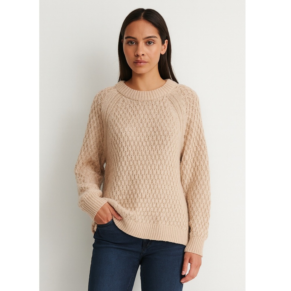 H & M Womens Oatmeal Chunky Knit Oversized Fisherman Classic Preppy Sweater SML